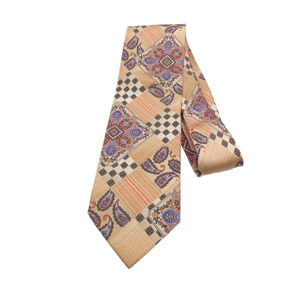 Irvine Park Silk Tie Mens XL 66” Gold Purple Paisley Geometric Classic New